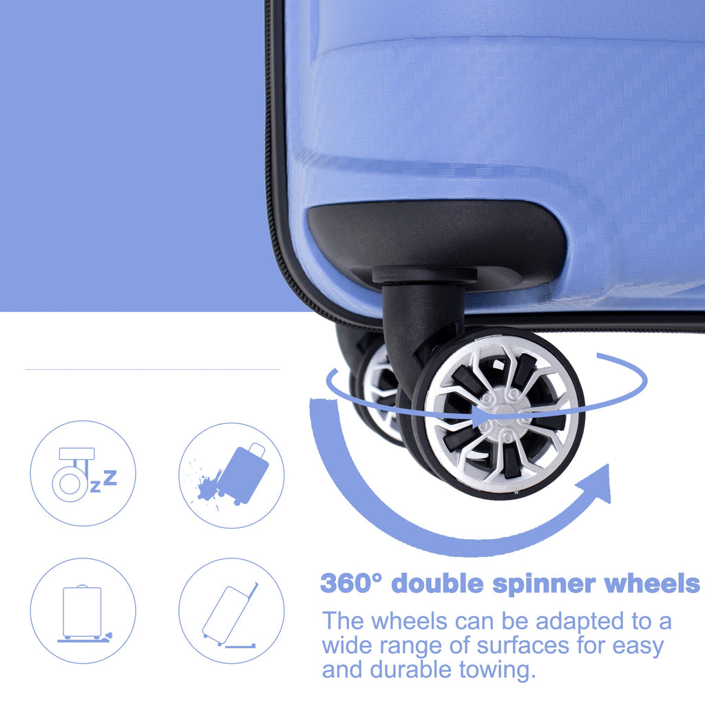 Hardshell Suitcase Spinner Wheels PP Luggage Sets Lightweight Durable Suitcase ,3-Piece Set (20/24/28) ,Purplish Blue