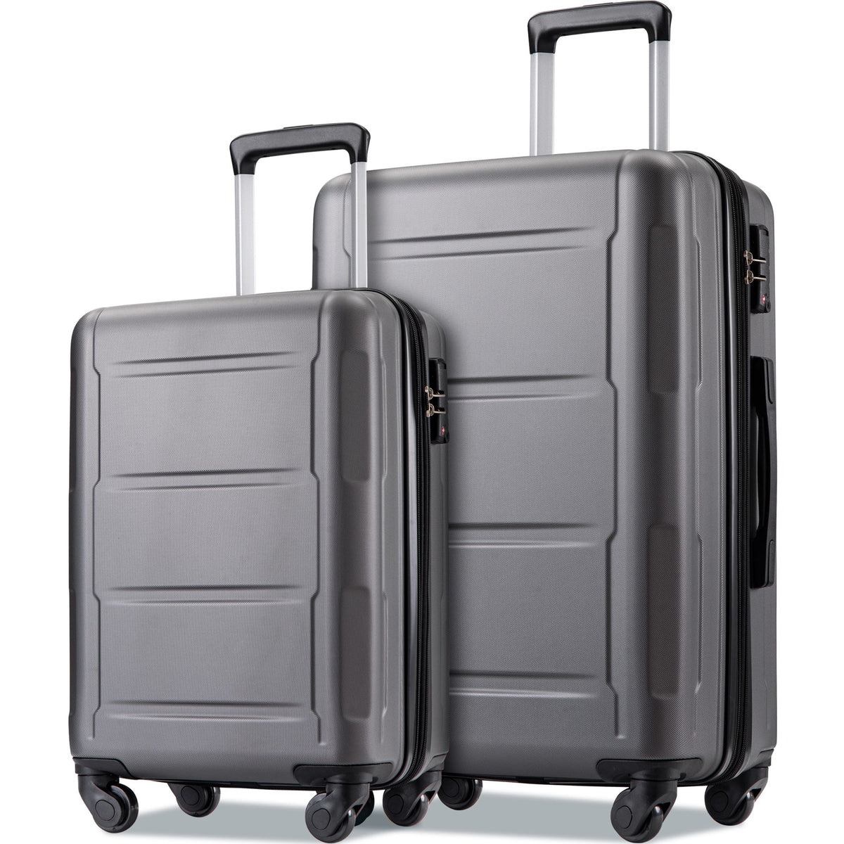 Expanable Spinner Wheel 2 Piece Luggage Set ABS Lightweight Suitcase with TSA Lock 20inch+24inch Dark Gray + Plastic