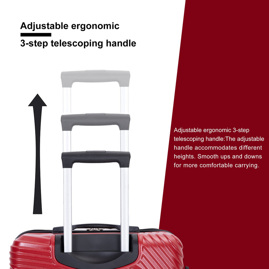3 Piece Luggage Sets PC+ABS Lightweight Suitcase with Two Hooks Spinner Wheels (20/24/28) Red