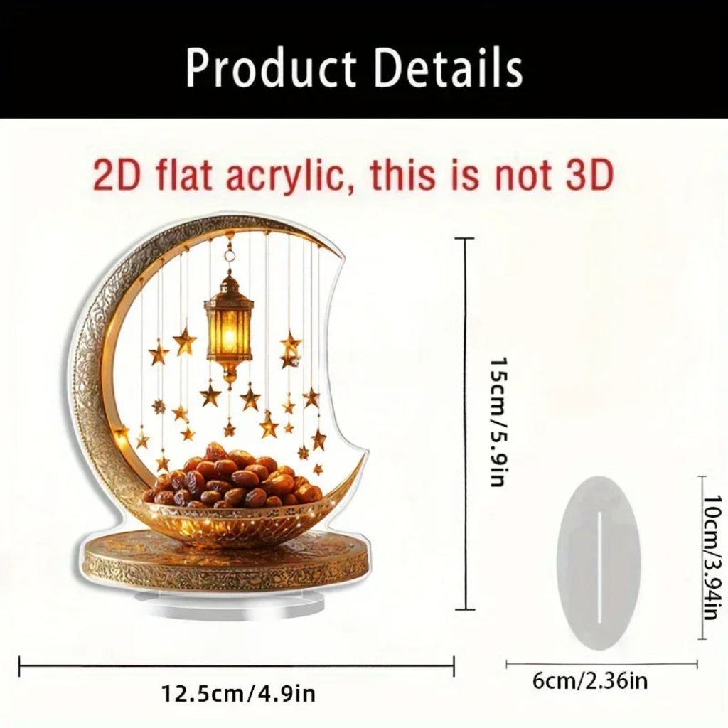 2D Acrylic Crescent Moon and Star Tabletop Decor Boho Ramadan