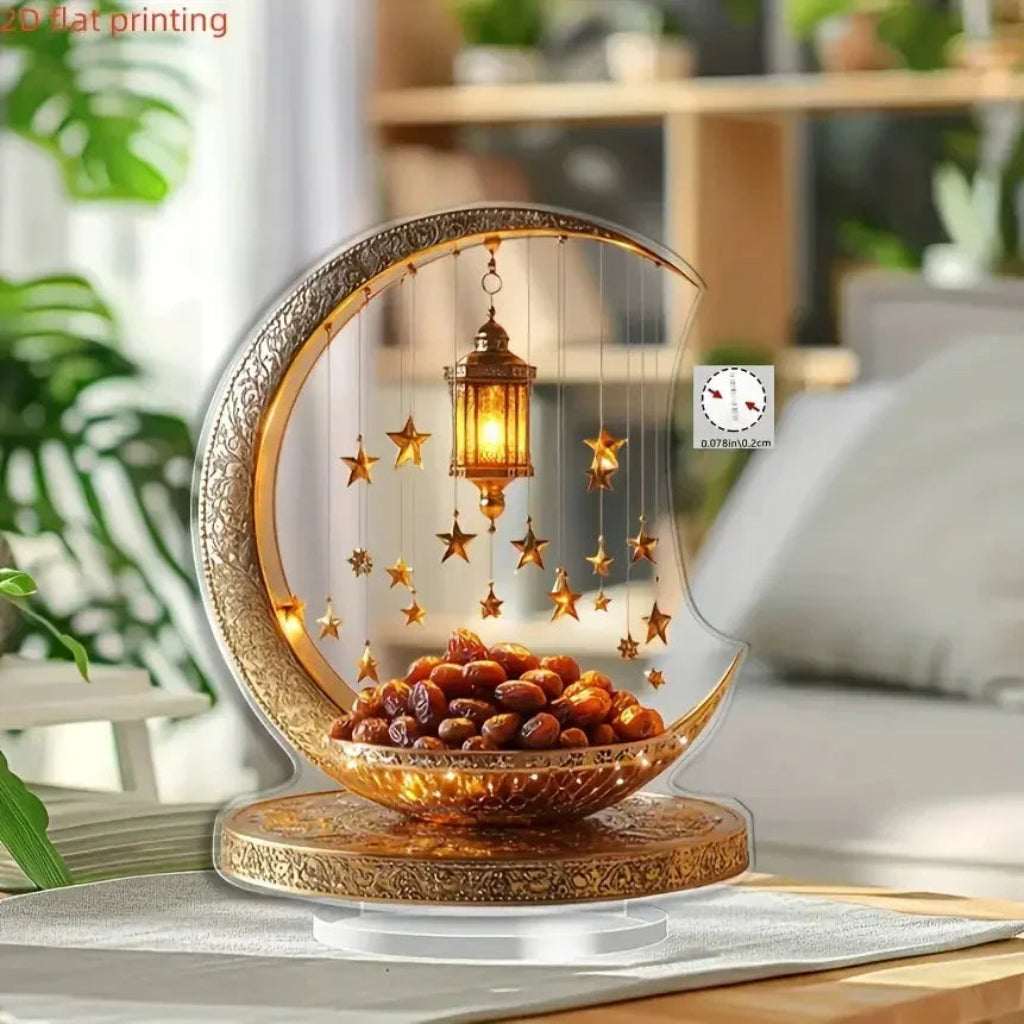 2D Acrylic Crescent Moon and Star Tabletop Decor Boho Ramadan
