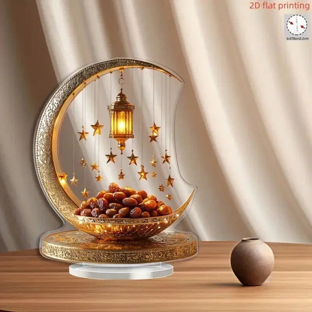 2D Acrylic Crescent Moon and Star Tabletop Decor Boho Ramadan