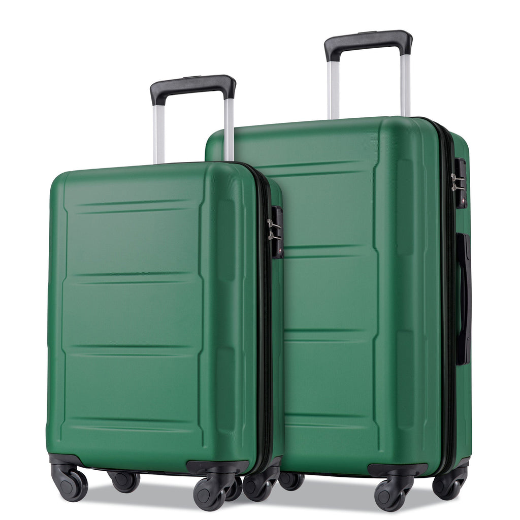 Expanable Spinner Wheel 2 Piece Luggage Set ABS Lightweight Suitcase with TSA Lock 20inch+24inch Green + Plastic