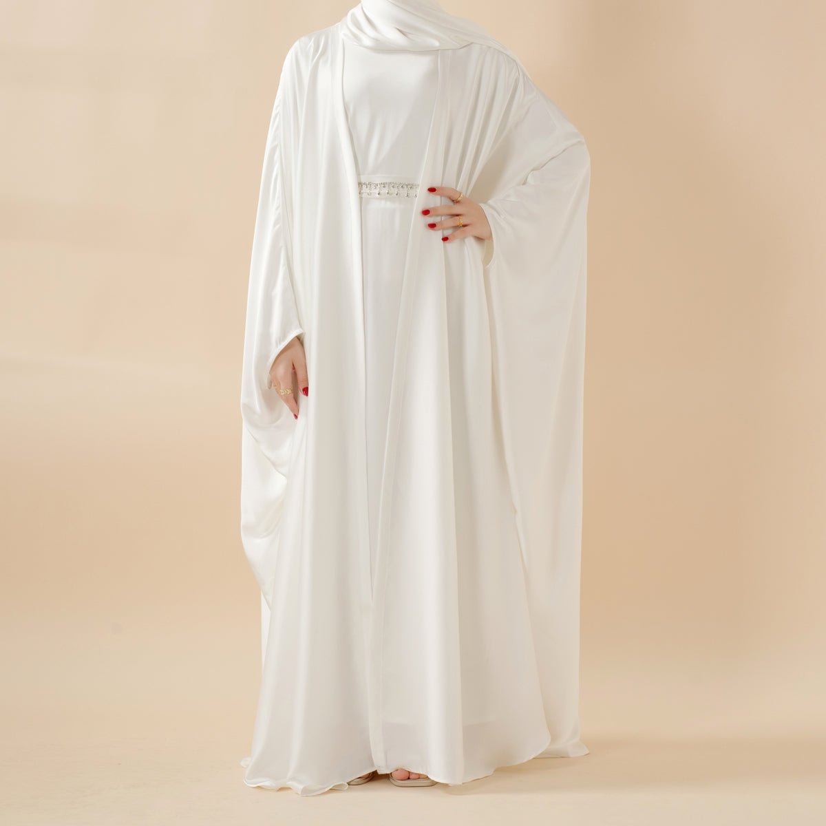 5-Piece Set Butterfly Abaya With Niqab, Loose Full Cover Satin Abaya (MOA019)