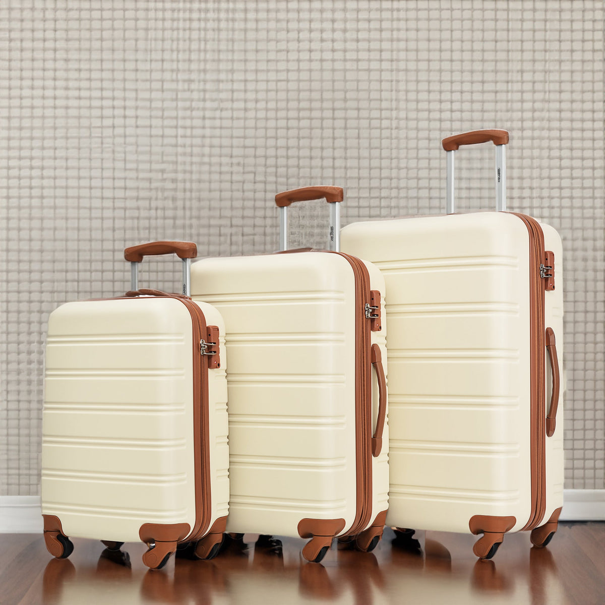 Antique White 3 Piece Luggage Set Hardside Spinner Suitcase with TSA Lock 20" 24' 28" Available