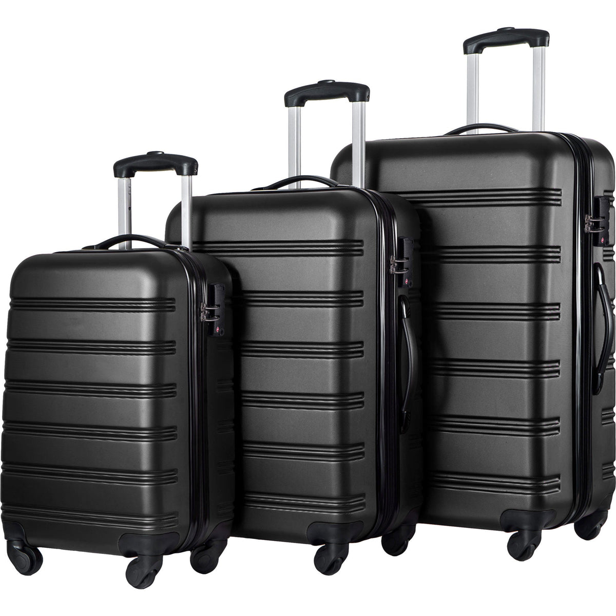 Black 3 Piece Luggage Set Hardside Spinner Suitcase with TSA Lock 20" 24' 28" Available
