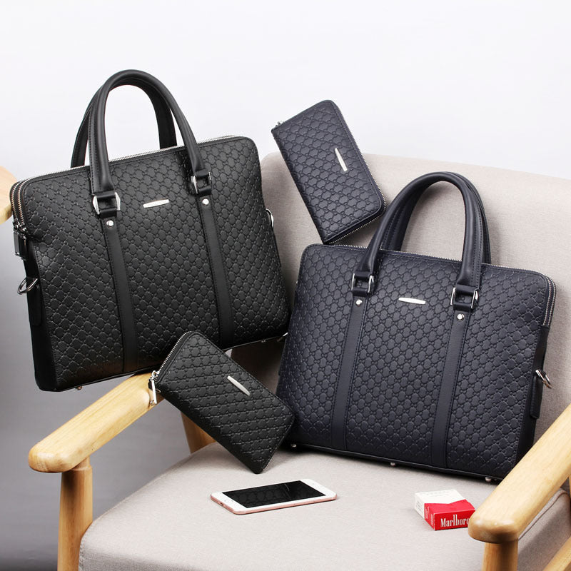 Men's Cowhide Business Embossed Letter Horizontal Men's Briefcases