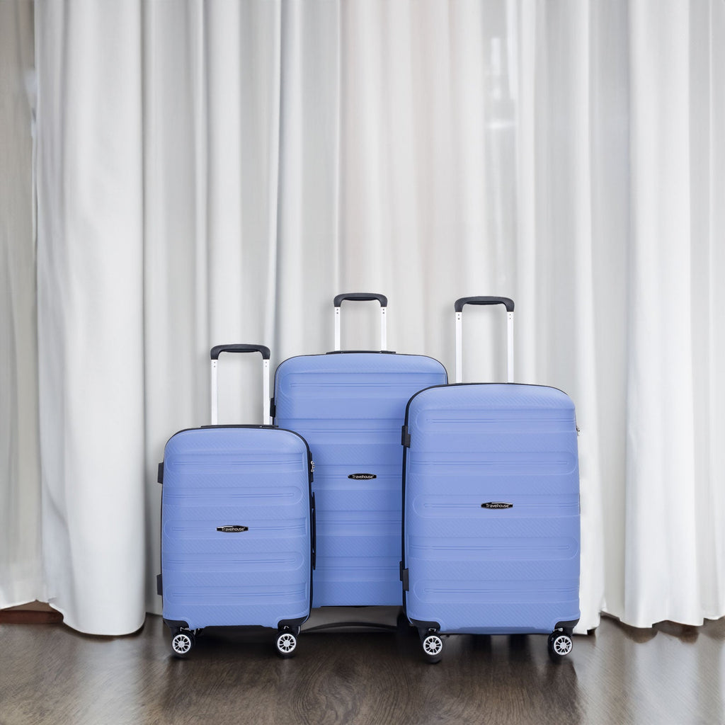 Hardshell Suitcase Spinner Wheels PP Luggage Sets Lightweight Durable Suitcase ,3-Piece Set (20/24/28) ,Purplish Blue