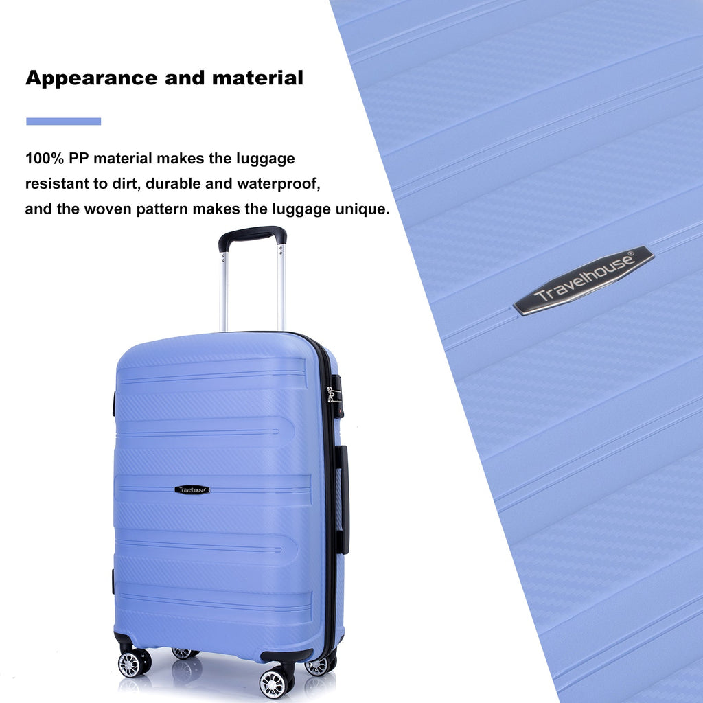 Hardshell Suitcase Spinner Wheels PP Luggage Sets Lightweight Durable Suitcase ,3-Piece Set (20/24/28) ,Purplish Blue