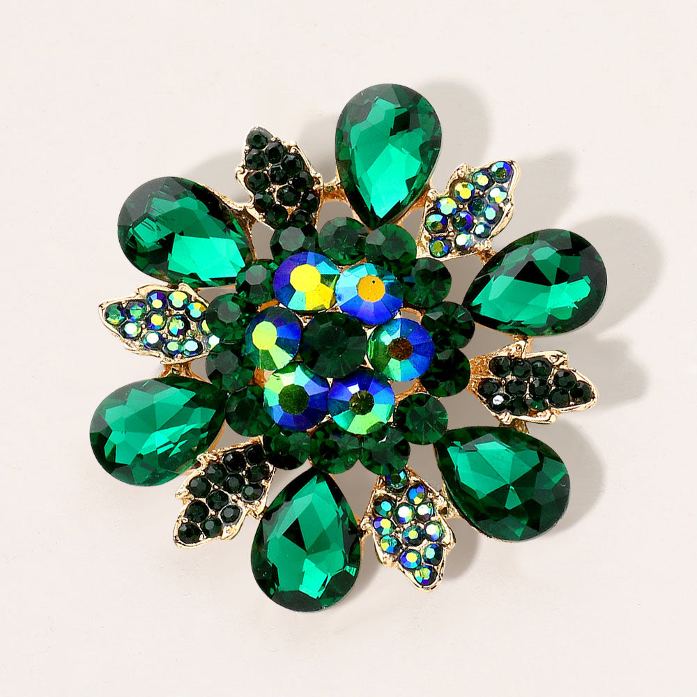 Floral Glass Stone Pin Brooch