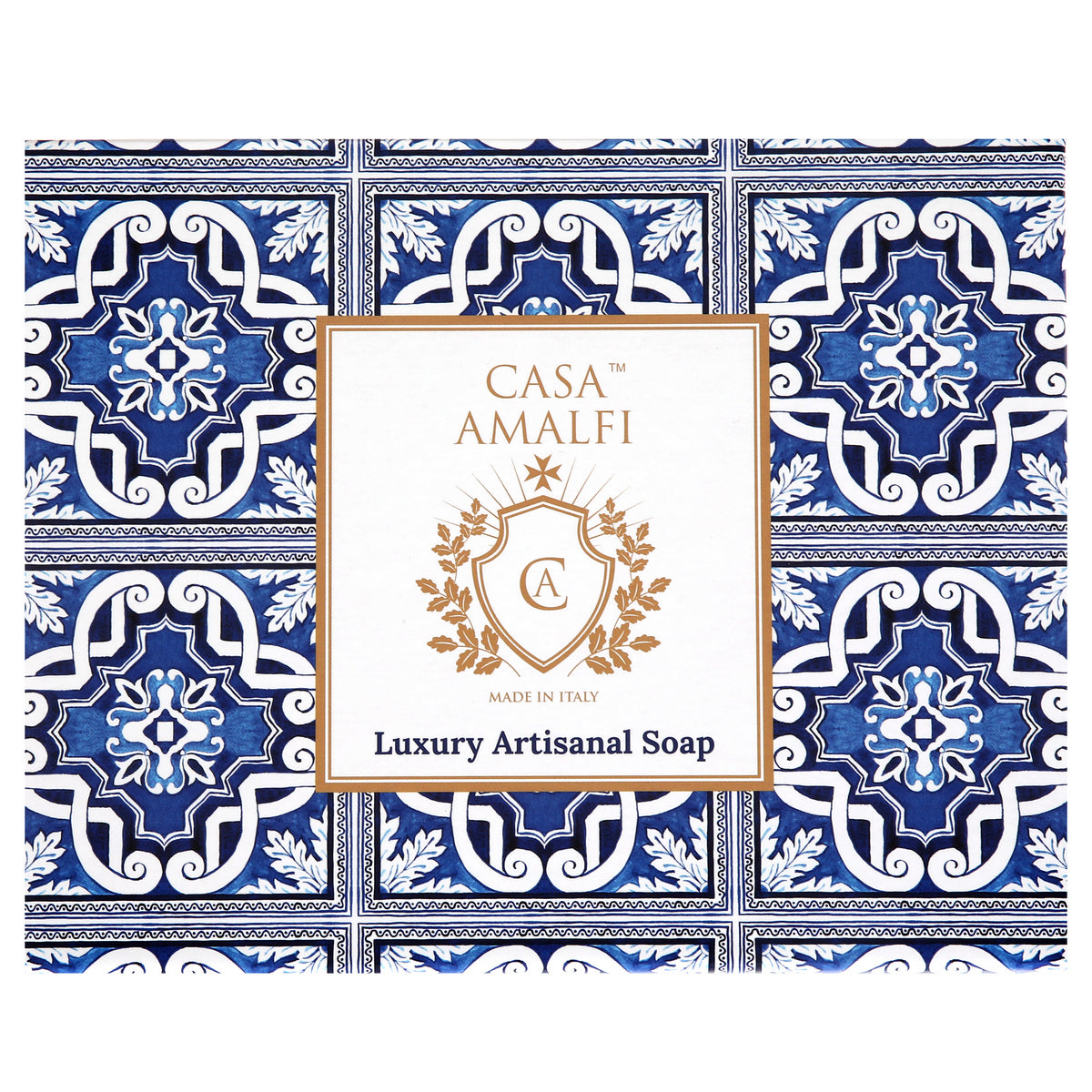 Casa Amalfi Blue Maiolica Gift Box: 3 Soaps + Ceramic Soap Dish