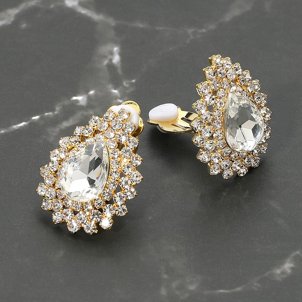 Teardrop Cluster Evening Clip On Earrings