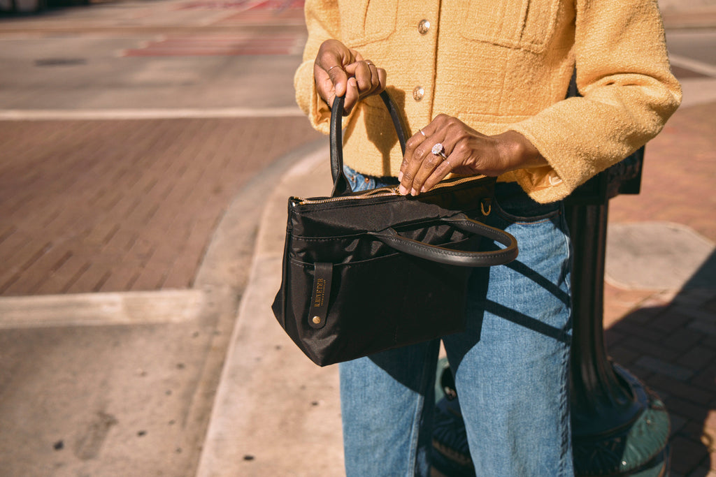 Dot Tote | Black Nylon + Black Leather
