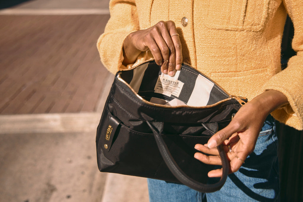 Dot Tote | Black Nylon + Black Leather