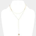 Metal Disc Pendant Pearl Double Layered Y Necklace