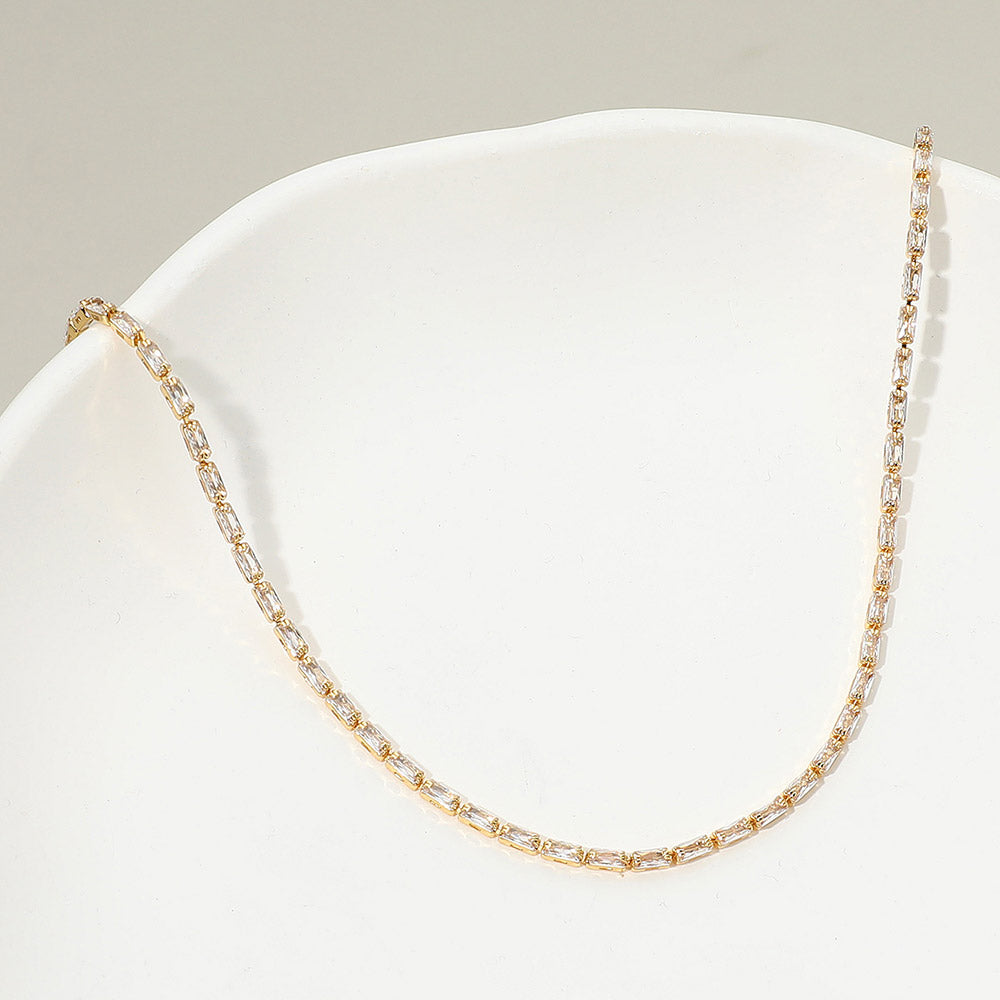 18K Gold Dipped Elegant Baguette Tennis Chain Necklace