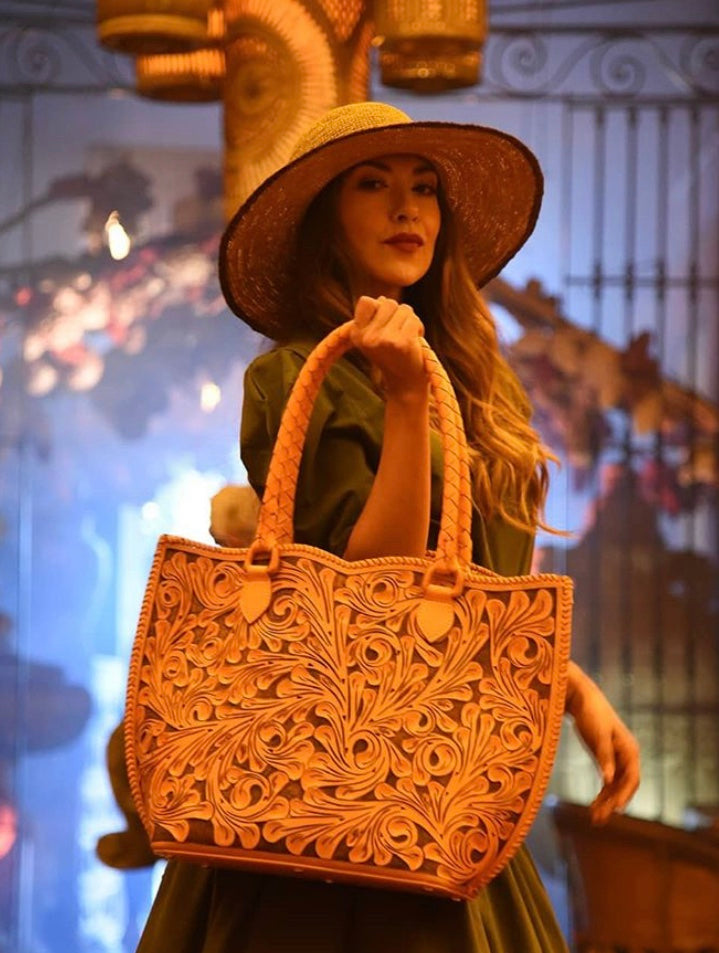 Hand-Tooled Leather Extra Large Tote "IBIZA" more colors