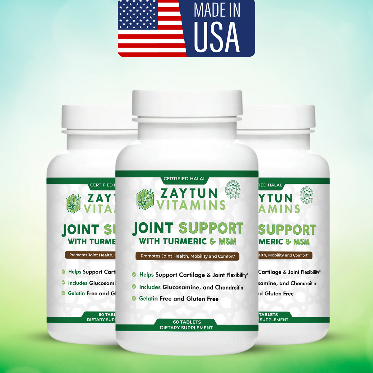 Halal Joint Support with Glucosamine + Turmeric + Chondroitin Tablets