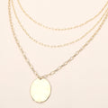 Metal Oval Disc Pendant Triple Layered Chain Necklace