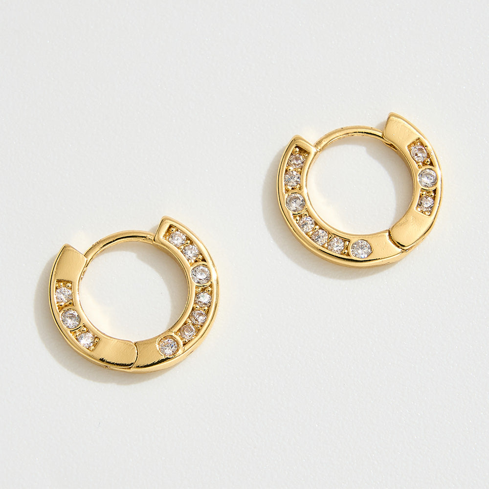 14K Gold Dipped CZ Stone Paved Huggie Hoop Earrings