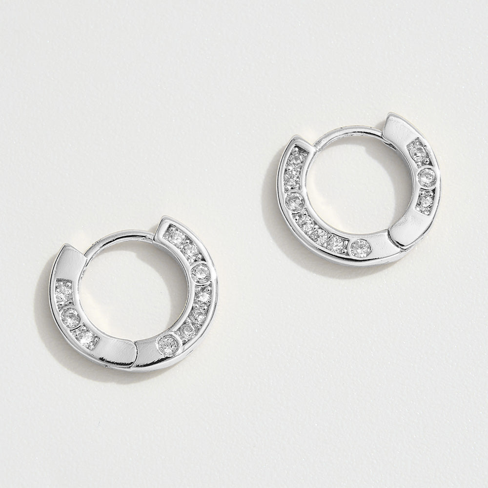 14K Gold Dipped CZ Stone Paved Huggie Hoop Earrings