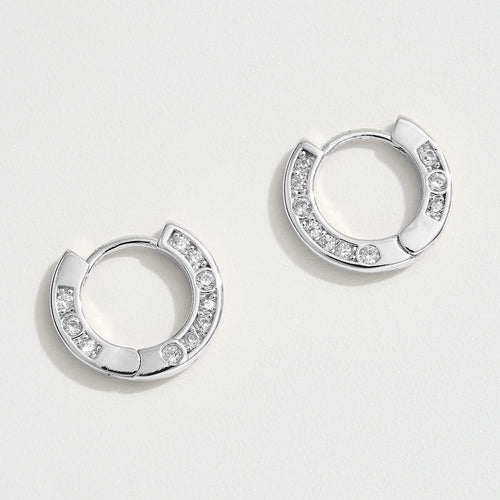 14K Gold Dipped CZ Stone Paved Huggie Hoop Earrings