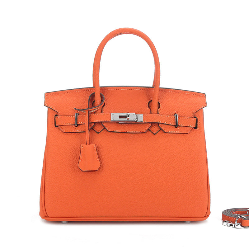 Sier Kelly Leather Large Capacity Litchi Handbags