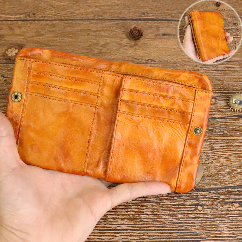Hand-rub Color Cowhide Vintage Distressed Green Men's Wallets