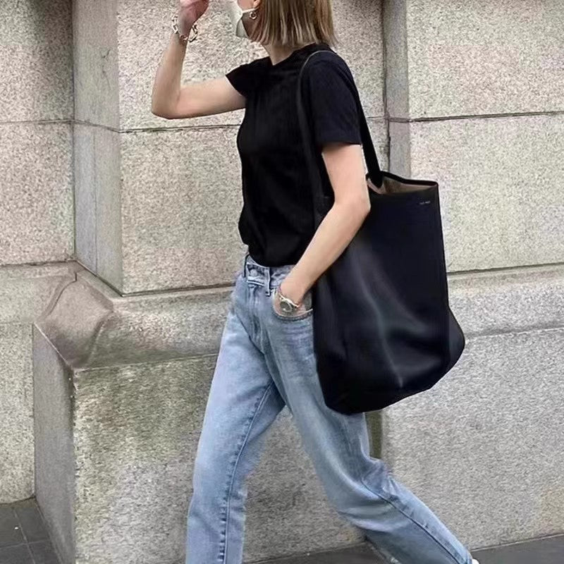 Genuine Leather Litchi Pattern Class Commuter Bucket Bags