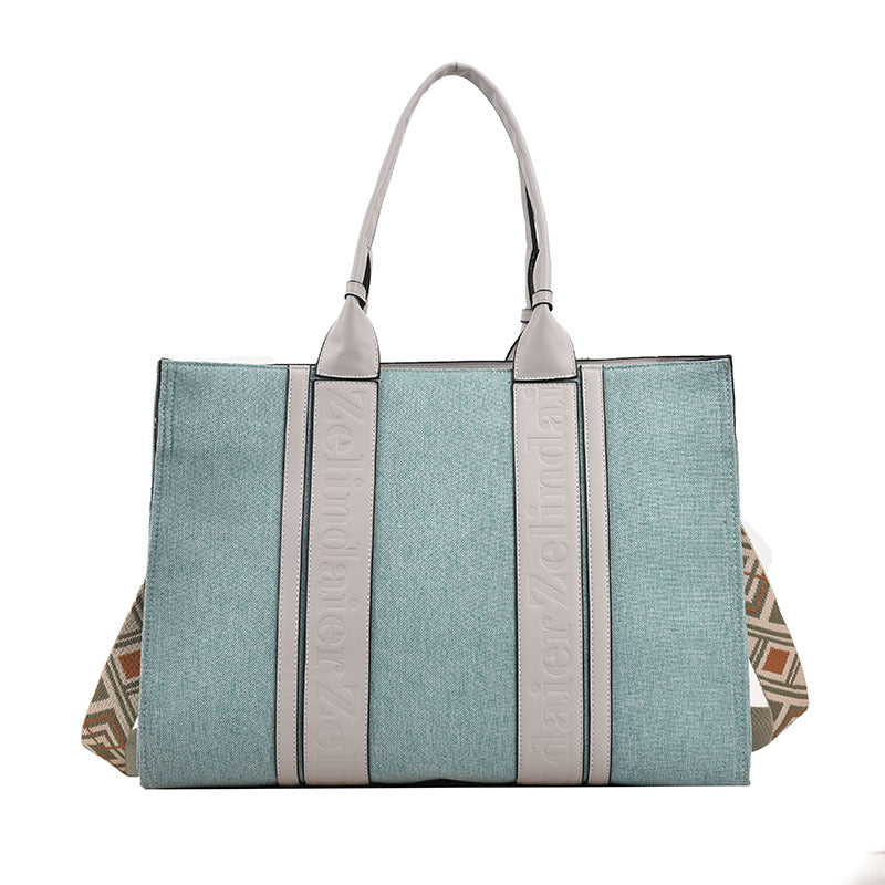 Women's Canvas Contrast Color Large Capacity Fashionable Tote Bags