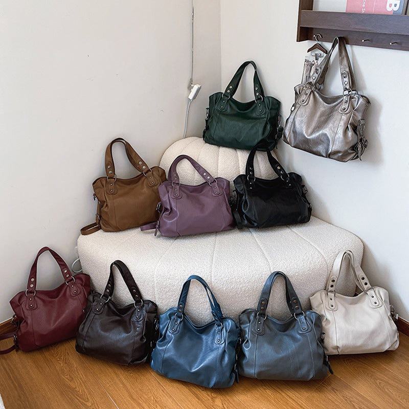 Women's Texture Portable Commuter Underarm Large Capacity Bags