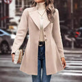 Women Clothing Fall Winter Lapels Slim Fit Wool Solid Color Coat