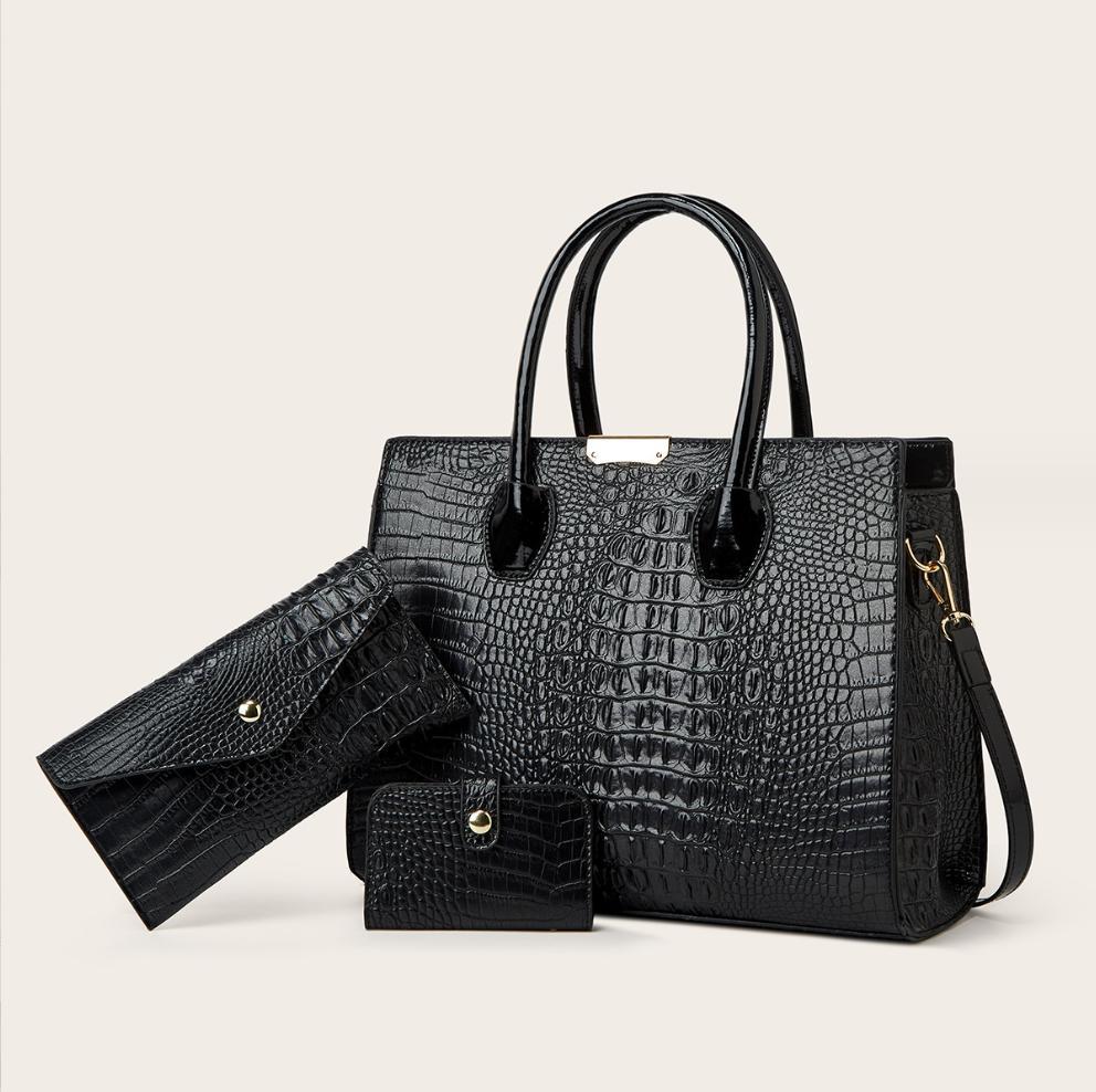 Fashionable Crocodile Texture Gradient Three-piece Large Shoulder Bags