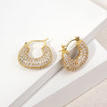 14K Gold Dipped CZ Pave Chunky Pin Catch Hoop Earrings