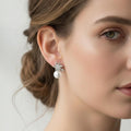 White Gold Dipped CZ Crown Pearl Drop Stud Earrings