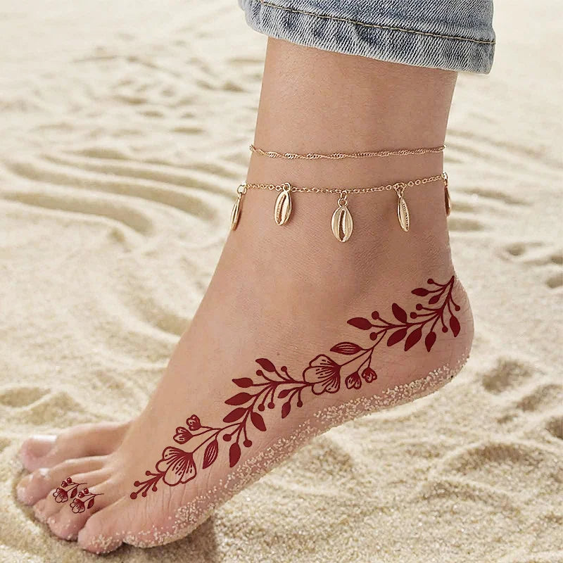 Maroon Floral Henna-Style Temporary Tattoos