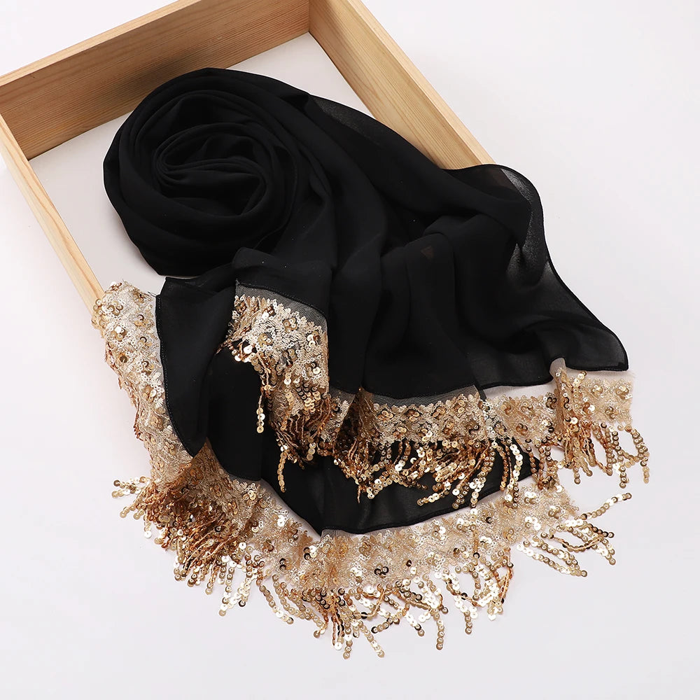 Chiffon Hijab with Sequins & Tassels