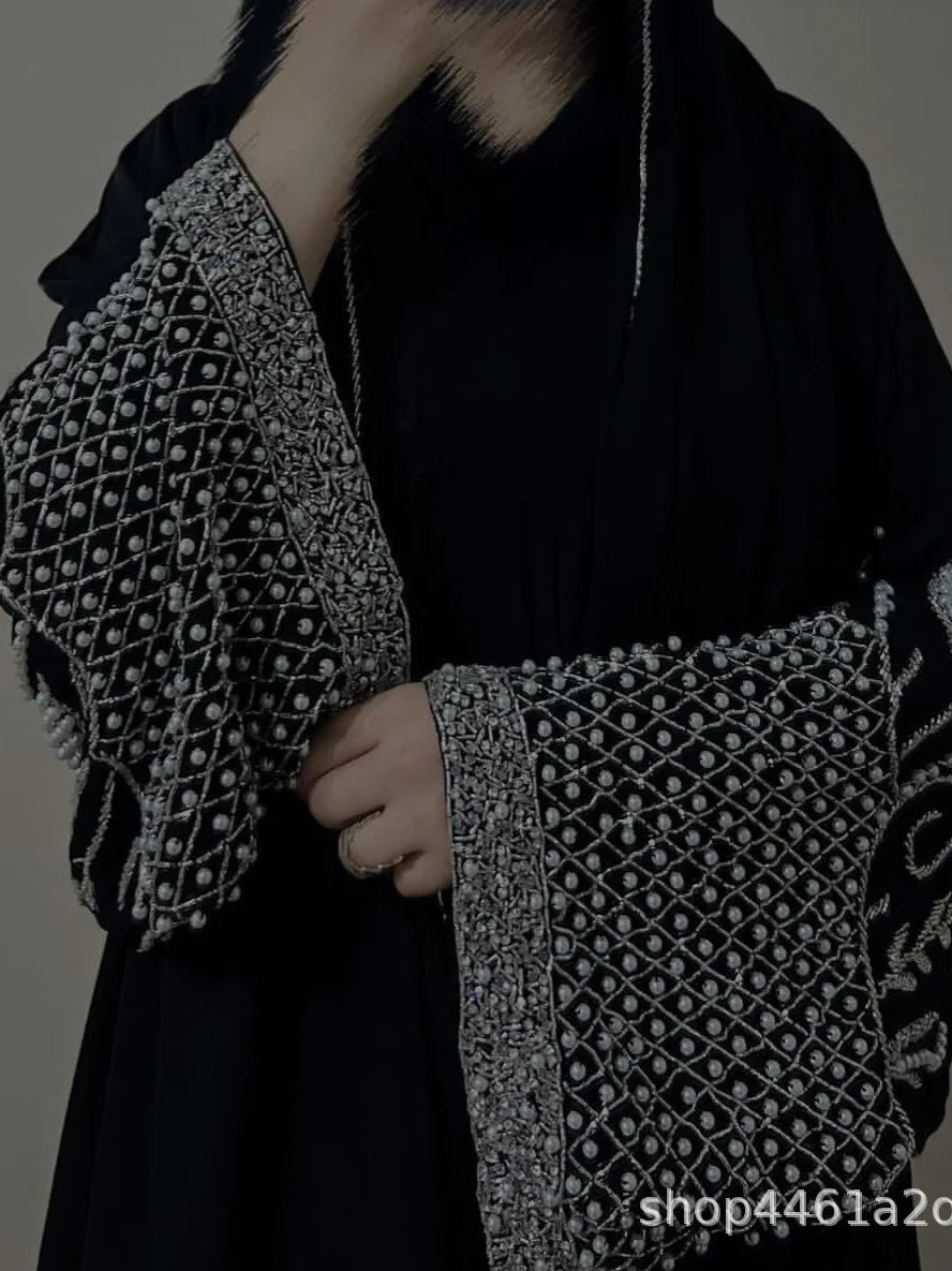 Women's Embellished Open Abaya with Optional Scarf