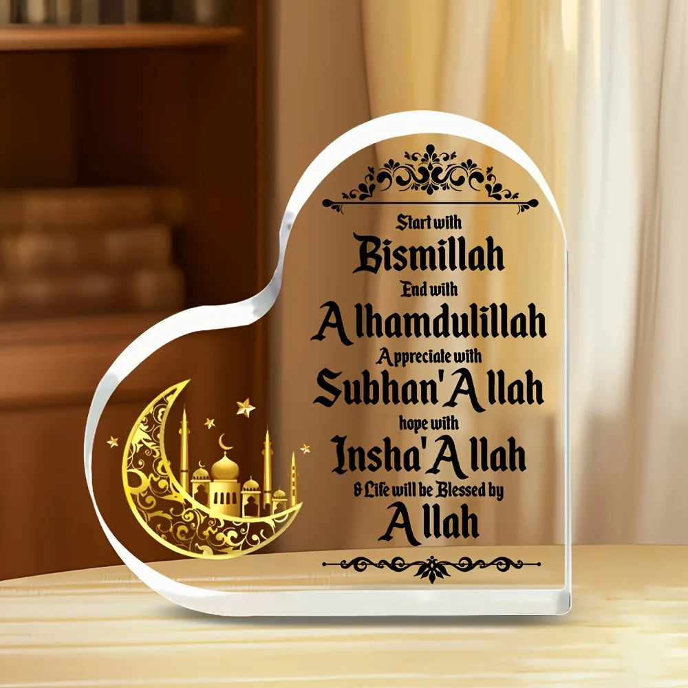 Crescent & Mosque Heart-Shaped Acrylic Ornament
