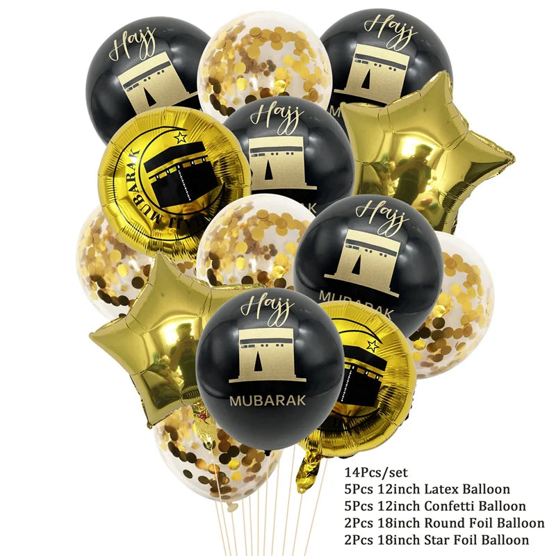 Hajj Mubarak Black & Gold Party Balloons