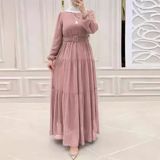 Women's Pink Belted Maxi Abaya