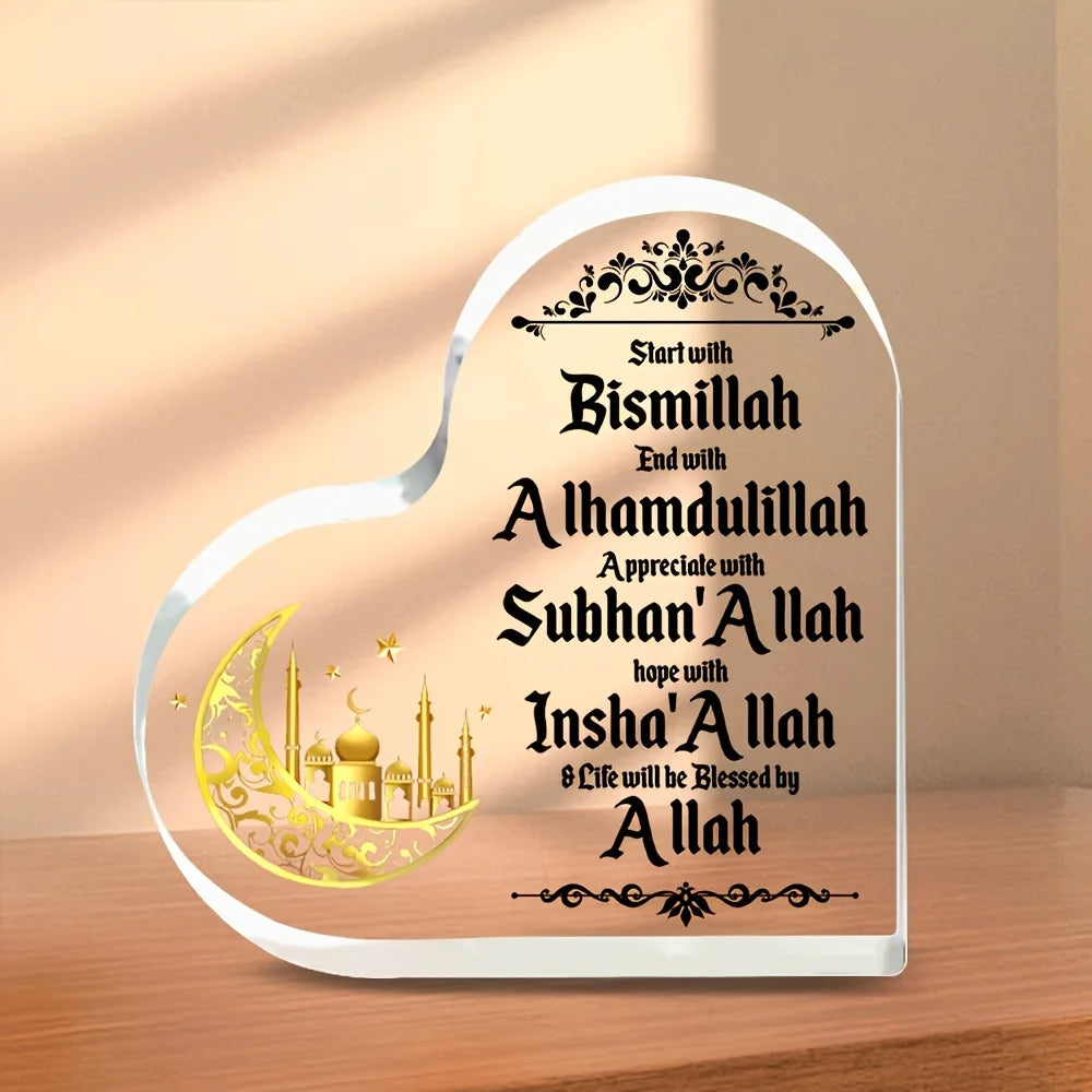 Crescent & Mosque Heart-Shaped Acrylic Ornament
