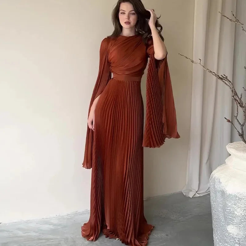 Women's Pleated Cape-Style Occasion Dress