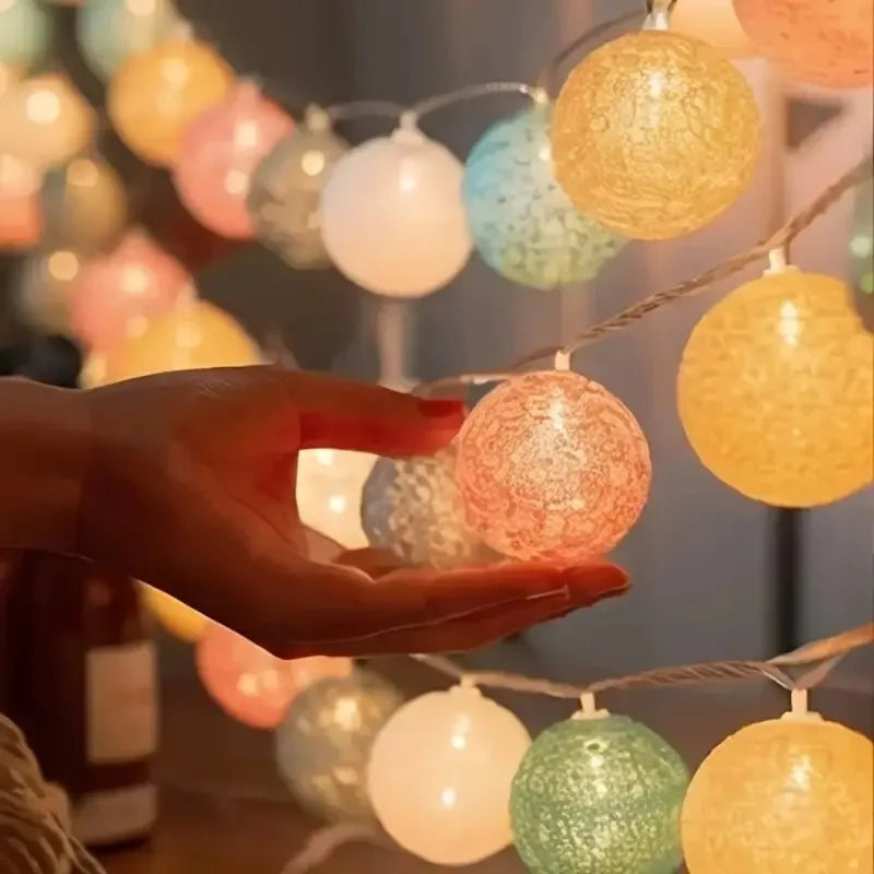 Battery-Operated Cotton Ball LED String Lights