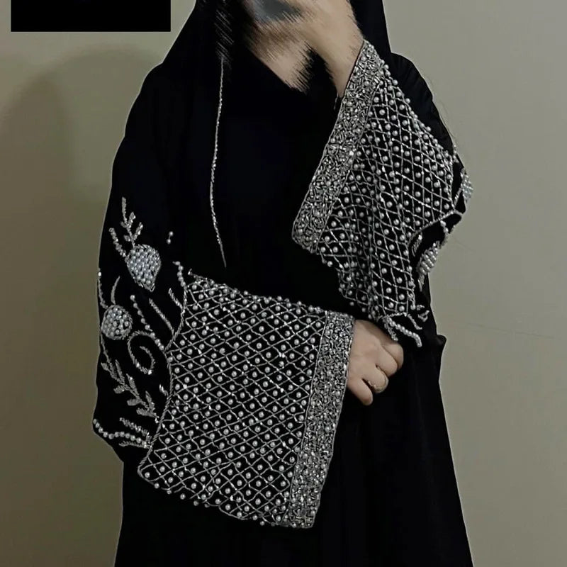 Women's Embellished Open Abaya with Optional Scarf