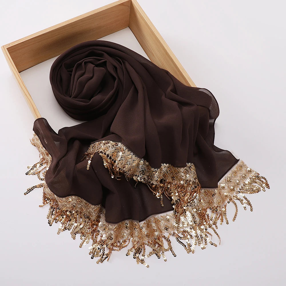 Chiffon Hijab with Sequins & Tassels
