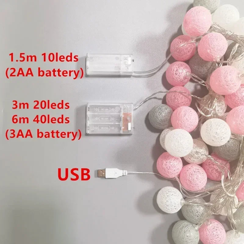 Battery-Operated Cotton Ball LED String Lights