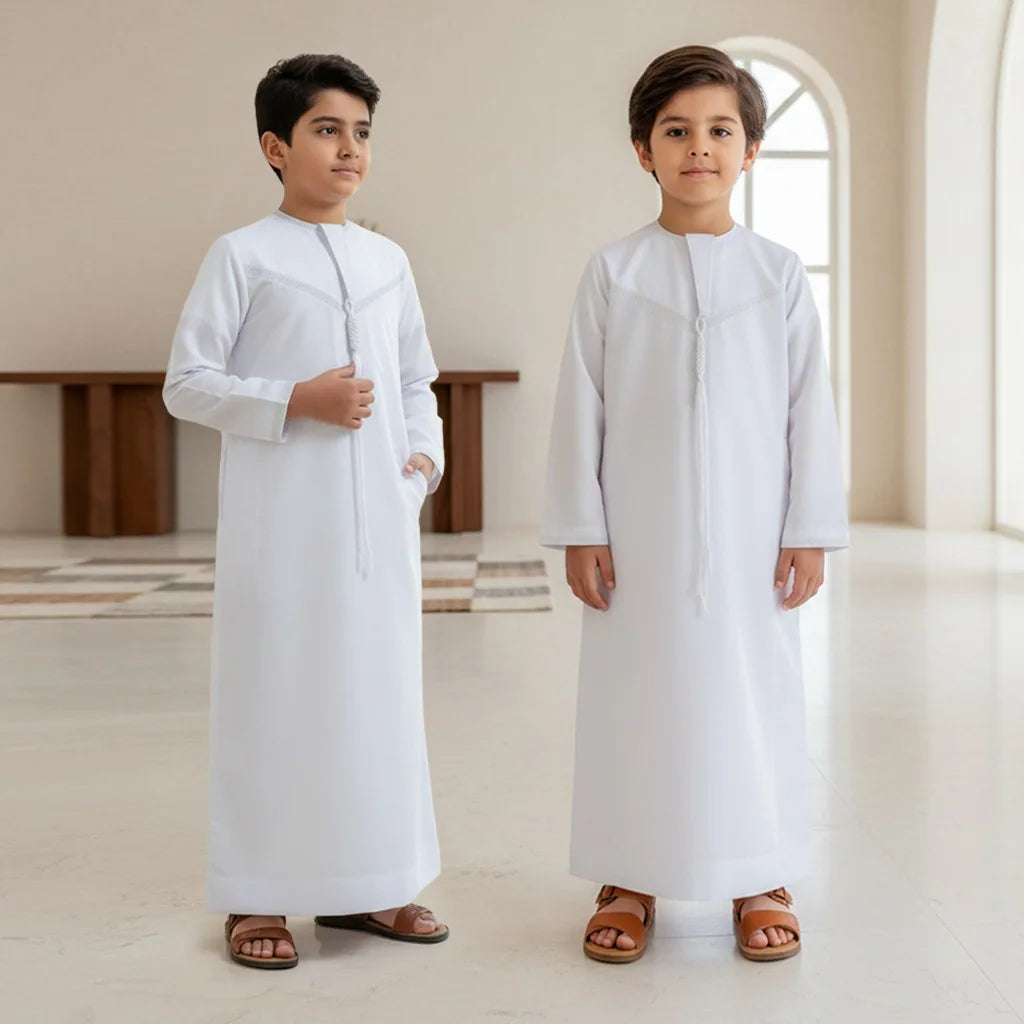 Boys' White Long-Sleeve Thobe