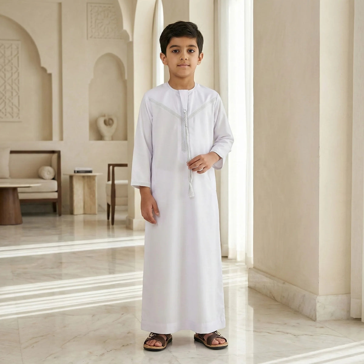 Boys' White Long-Sleeve Thobe