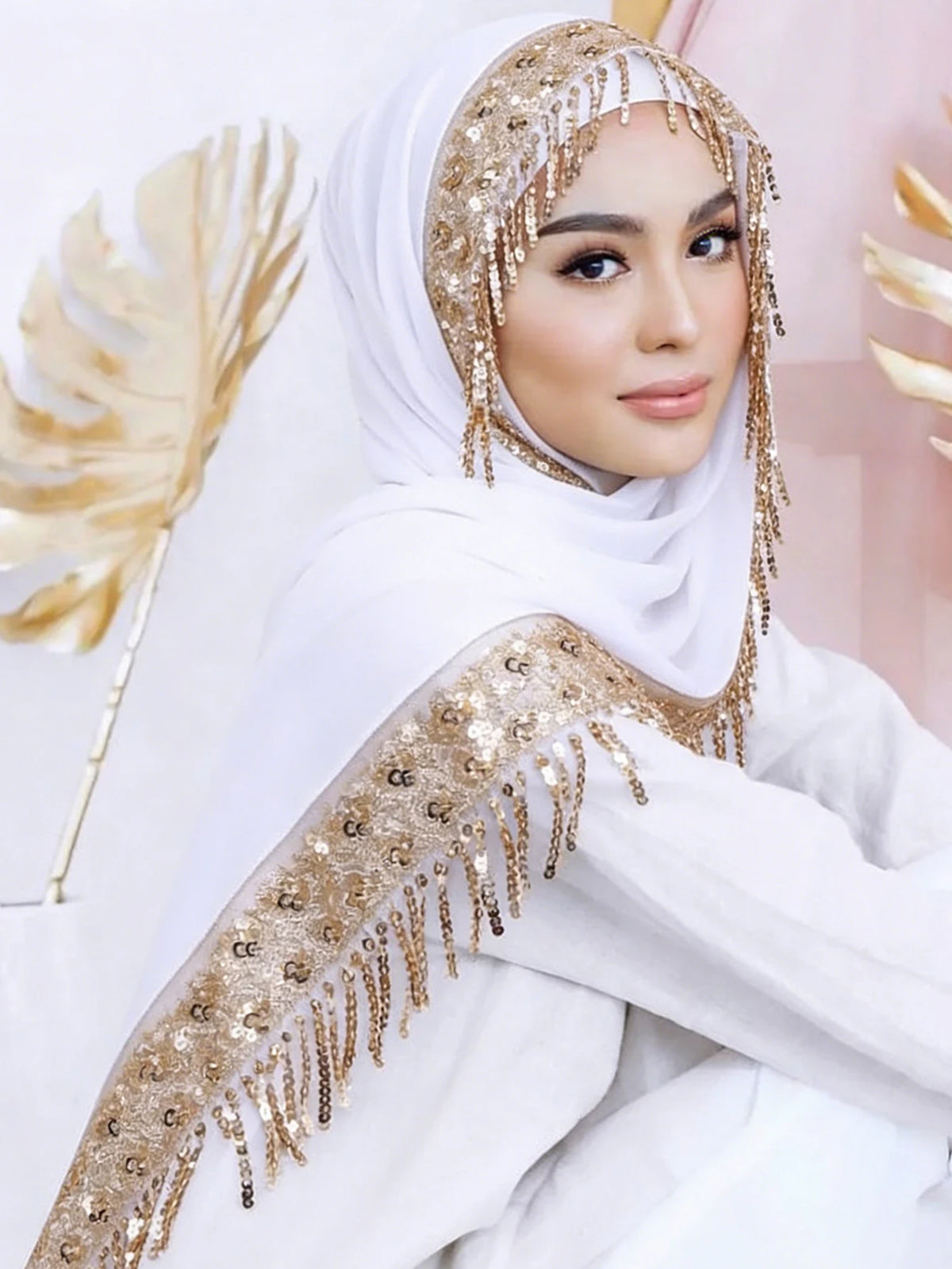 Chiffon Hijab with Sequins & Tassels